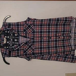 M Fasis Sleeveless Blue, White & Pink Plaid Flannel Shirt SZ M